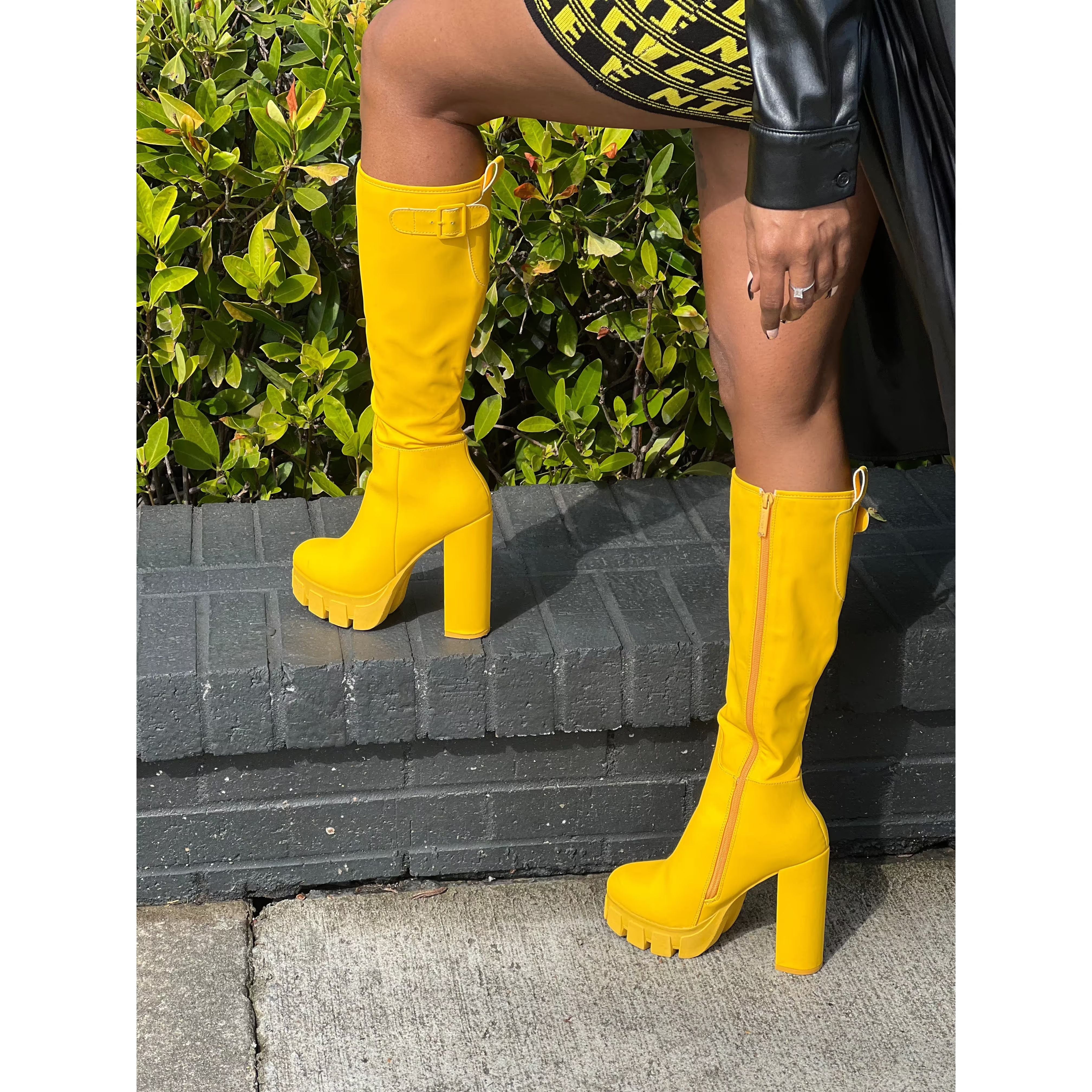 Yellow knee high deals boots