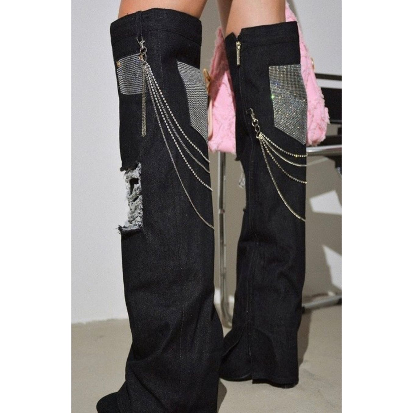 Z-DENIM KNEE HIGH WEDGE HEELS