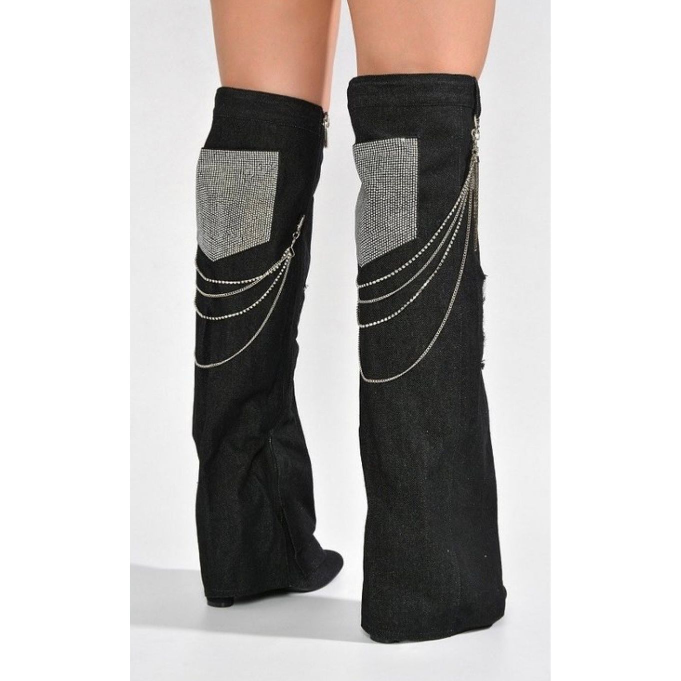 Z-DENIM KNEE HIGH WEDGE HEELS