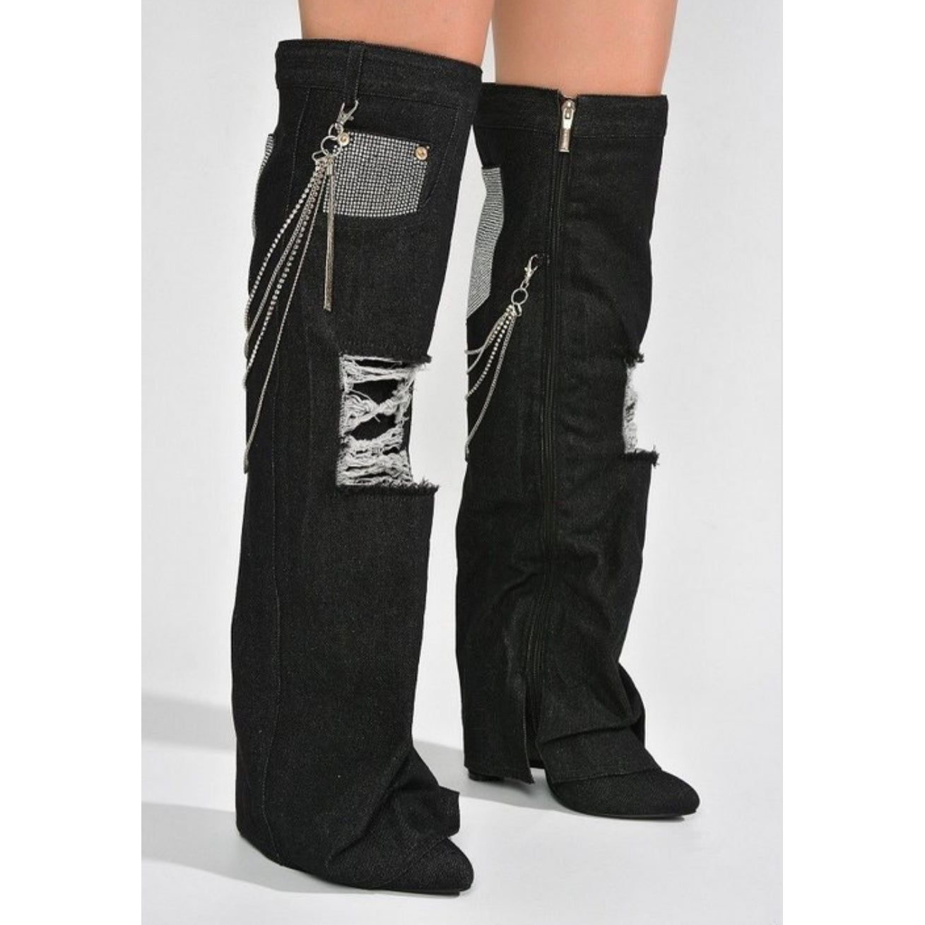 Z-DENIM KNEE HIGH WEDGE HEELS