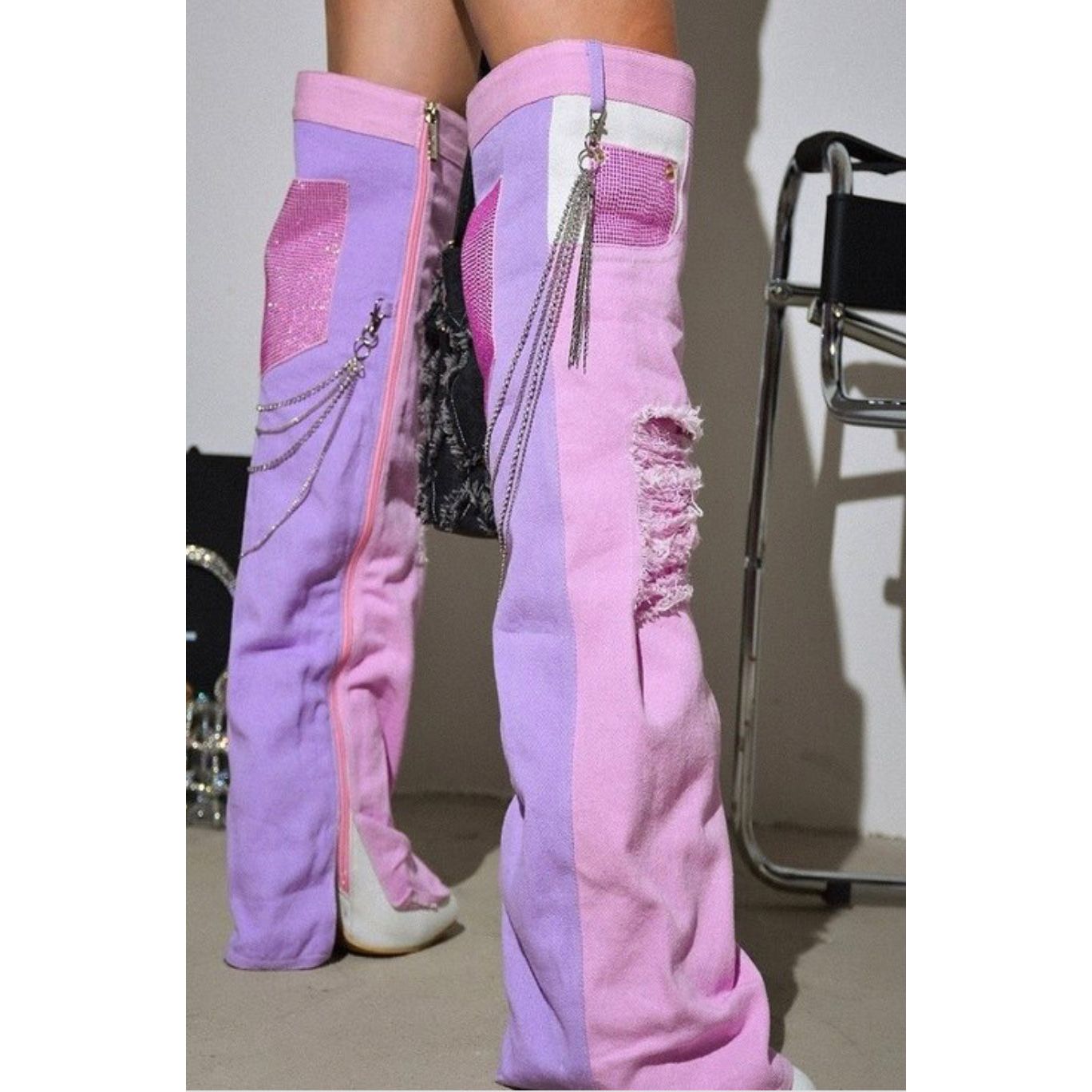 Z-DENIM KNEE HIGH WEDGE HEELS