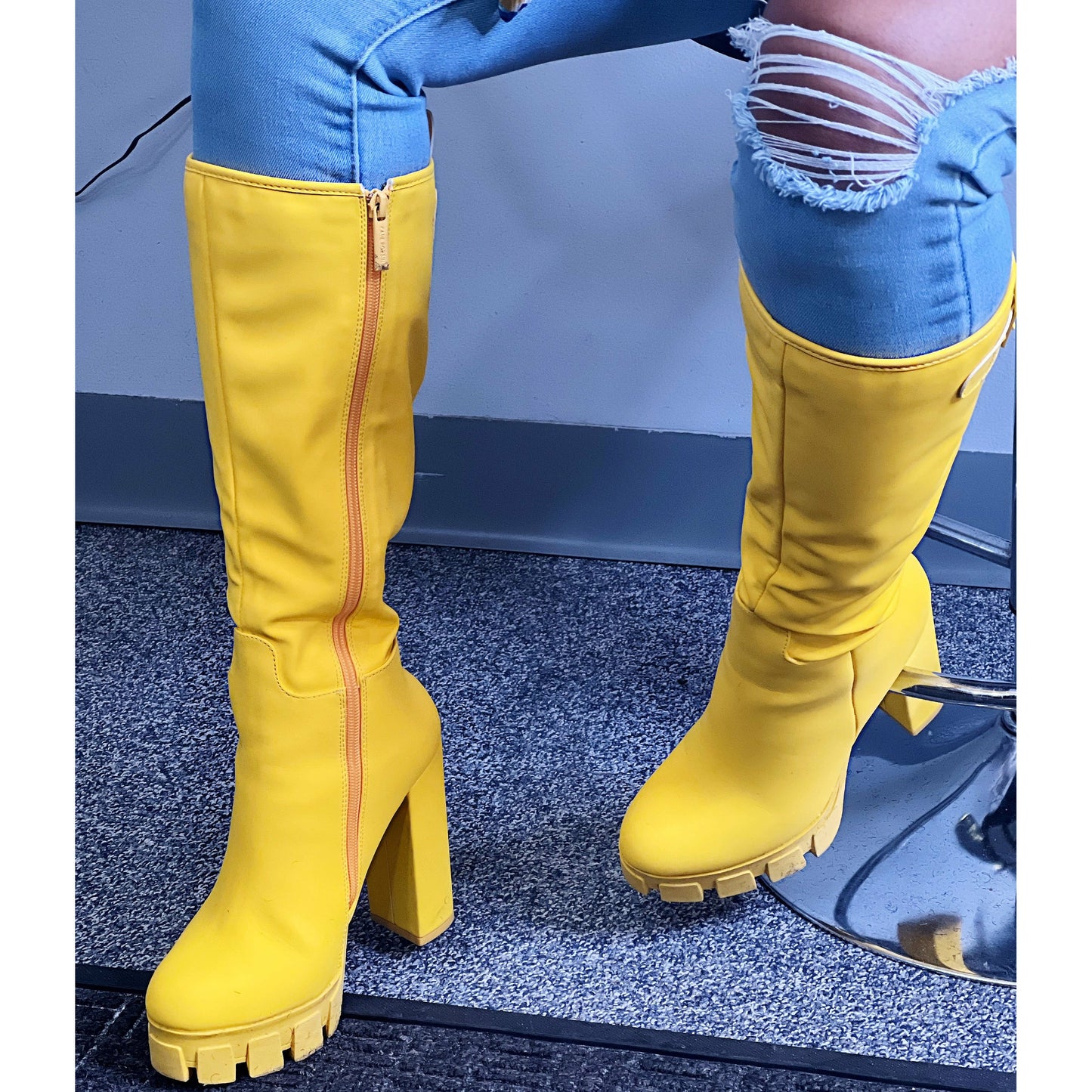 YELLOW KNEE HIGH BOOTS