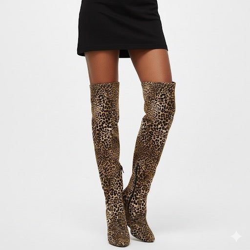 LEOPARD KNEE HIGH WEDGE WAS $79.99 NOW $29.99
