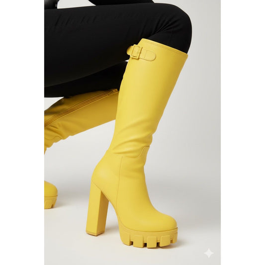 YELLOW KNEE HIGH BOOTS