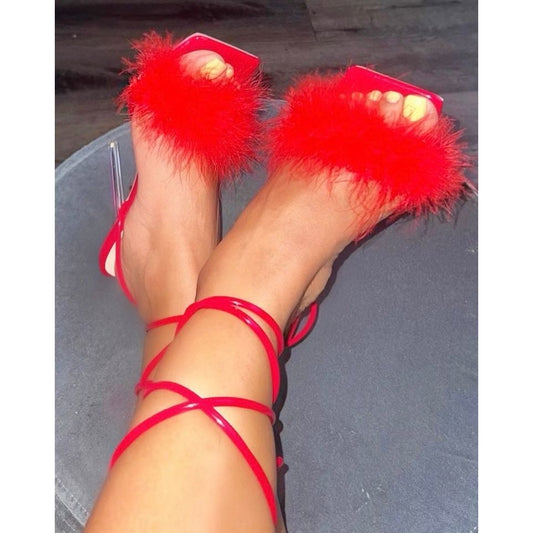 DAWN RED FUR STILETTO WAS $69.99 NOW $49.99