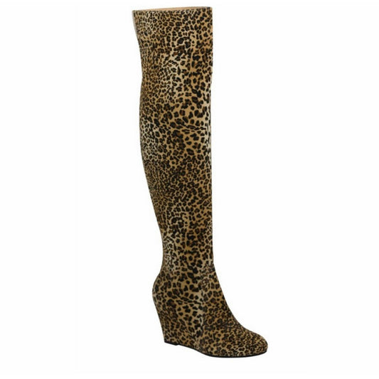 LEOPARD KNEE HIGH WEDGE WAS $79.99 NOW $49.99