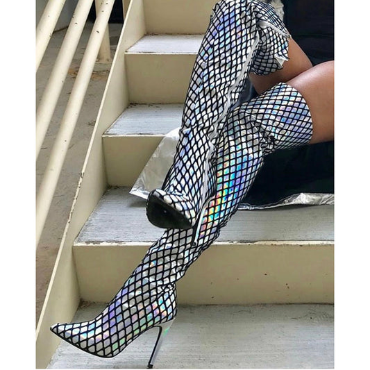 HOLOGRAM THIGH HIGH BOOTS WAS $99.99 NOW $59.99